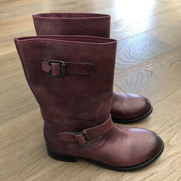 Pierre Hardy Mid Calf Harness Leather Boots w Buckle Detail Burgundy Sz 9 - Picture 3 of 14